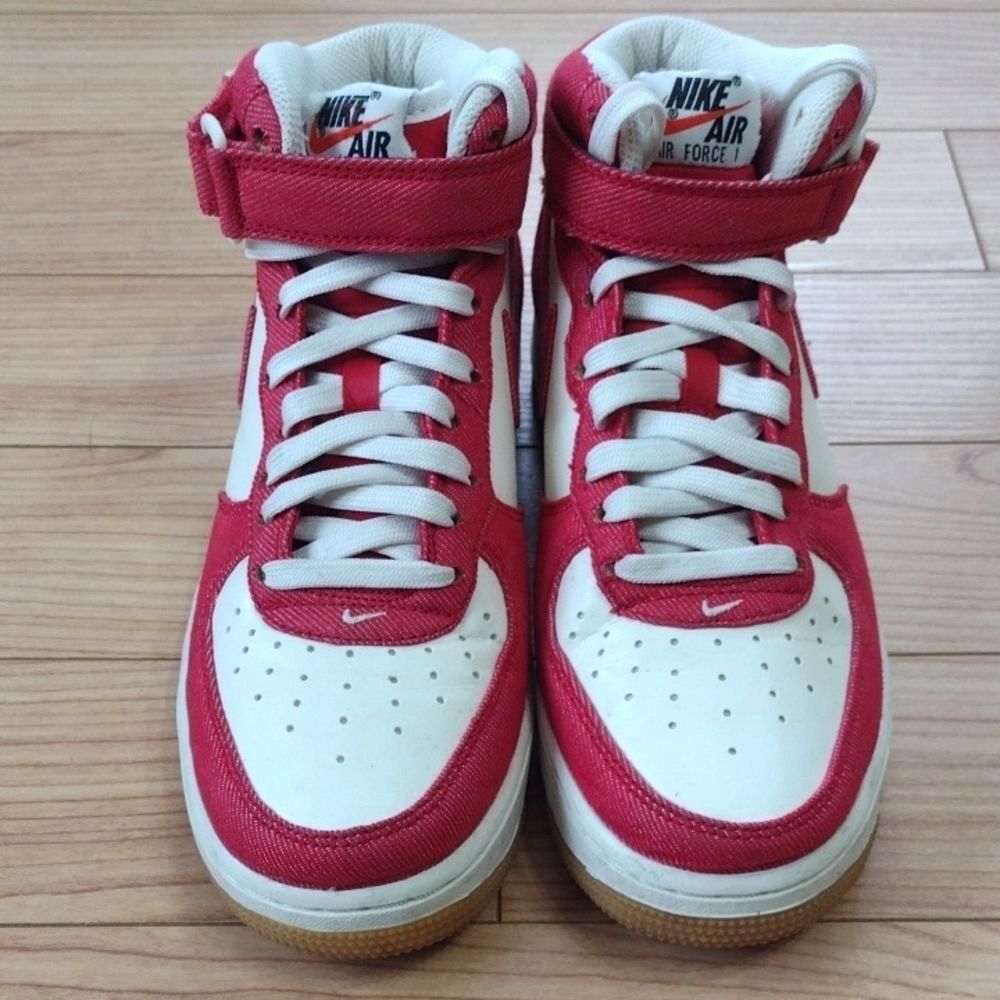 Nike Air Force 1 Mid Red Denim Sneakers Size 6.5